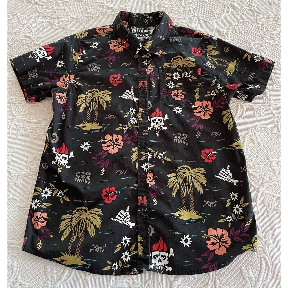 Fasthouse Tribe SS Button-Up Shirt Purveyor of Good Times Hawaiian Luau Size YXL